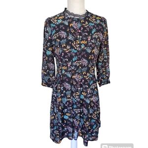 LC Lauren Conrad Dress Womens Size 6 Black‎ Floral Pleated Lined